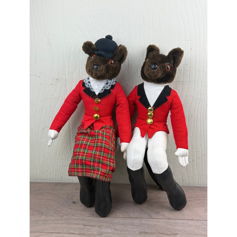 Hanford's Inc. Fox Hunting Couple Plush Dolls Equestrian 18" Vintage